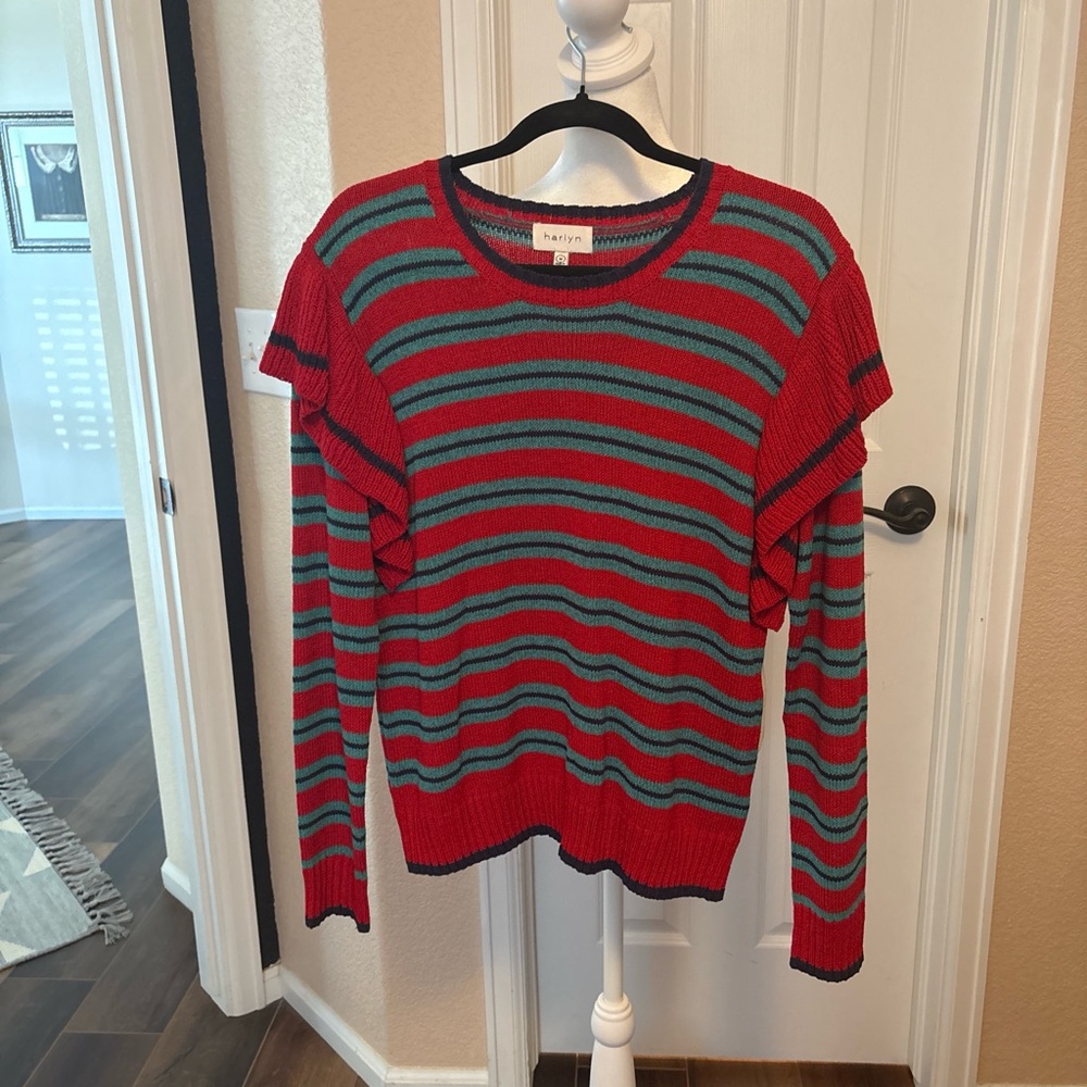 Haven Red and Green Striped Women's Sweater